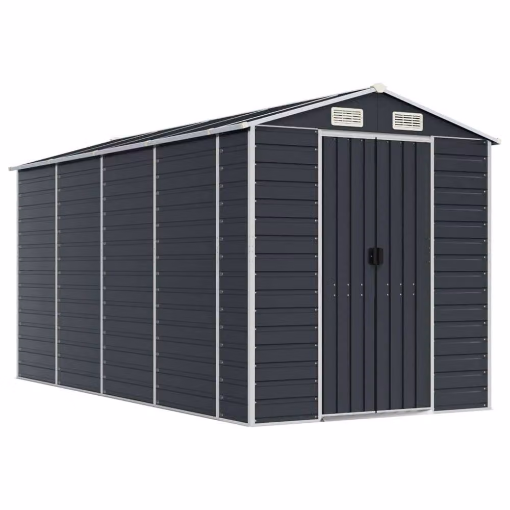 Berkfield Home Anthracite Galvanised Steel Garden Shed W/D/H: 191 x 385 x 198 cm – 3