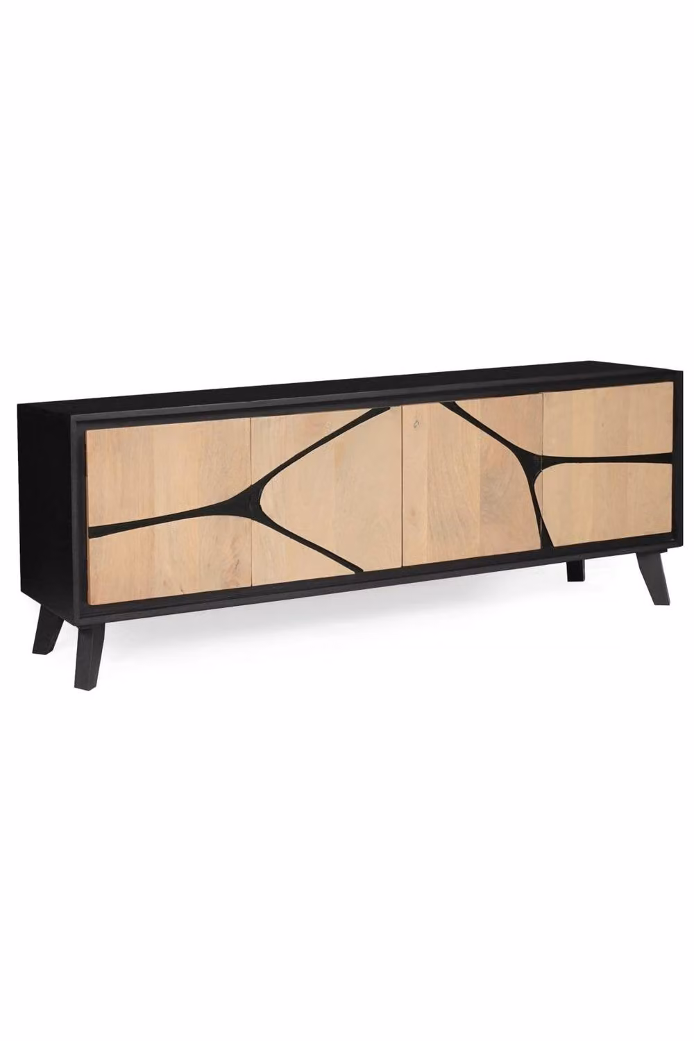 IH Design Shildon Mango Wood Low Board TV Stand Sideboard Cabinet in Beige and Black – 2
