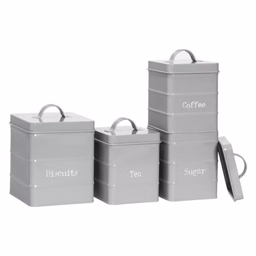Harbour Housewares 4pc Metal Kitchen Canister Set in Grey with Airtight Lids