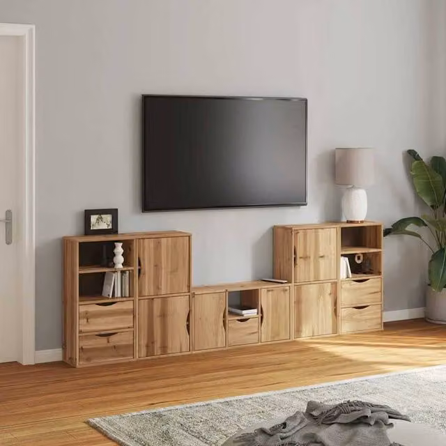 Berkfield Home ODDA 5 Piece Solid Wood Pine TV Unit with Storage in Brown