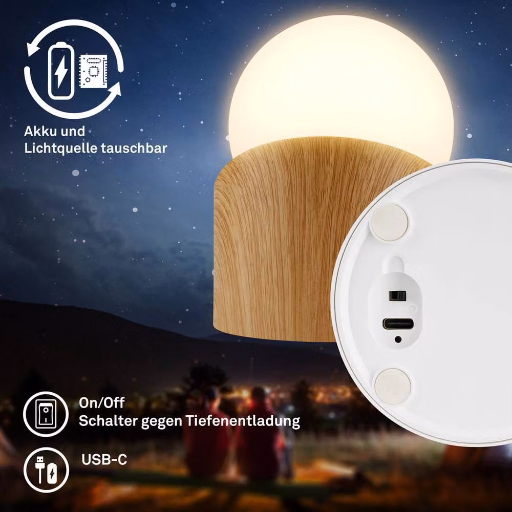 Briloner Rechargeable Mini LED Table Lamp with Wood Effect in Beige – 5
