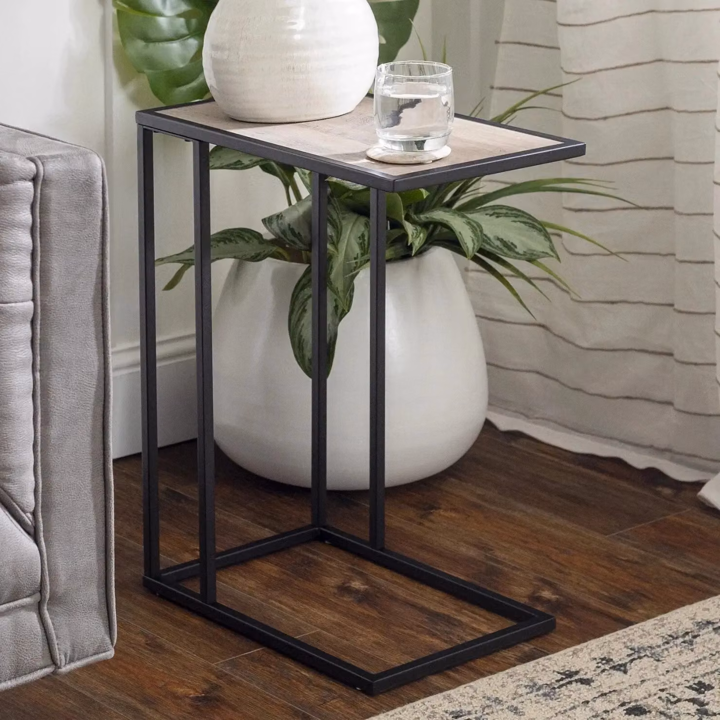 EONLION C-Shaped End Table and Laptop Stand in Black with Metal Frame, W/D/H: 61 x 48 x 30 cm – 2