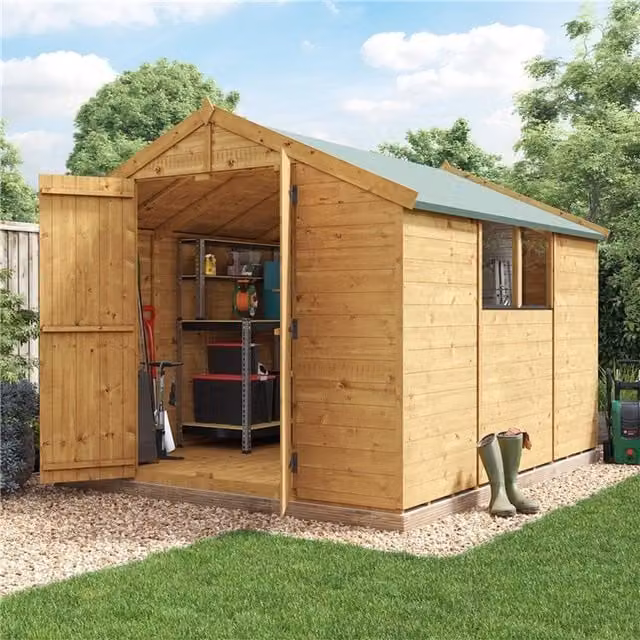 BillyOh Keeper Overlap Apex Wooden Garden Shed with Windows, Brown