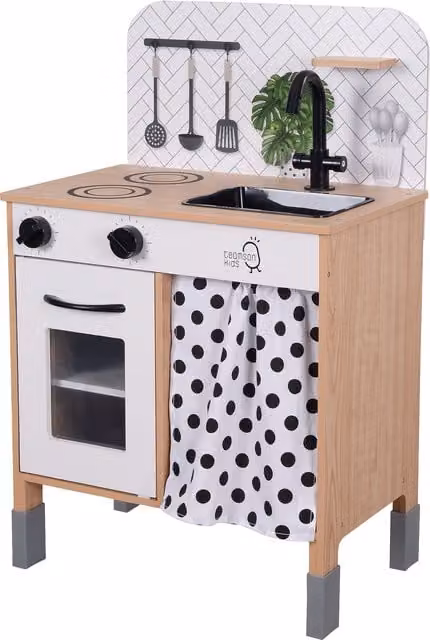 Teamson Kids Little Chef Philly Modern Wooden Kitchen Playset in White, Natural and Brown