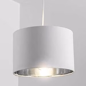 CGC Lighting Nila Luxury Cream Velvet and Silver Round Pendant Drum Lamp Shade