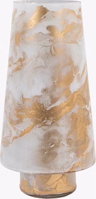 Perch & Parrow Ambient Marble Hurricane Candleholder, Large, White and Gold