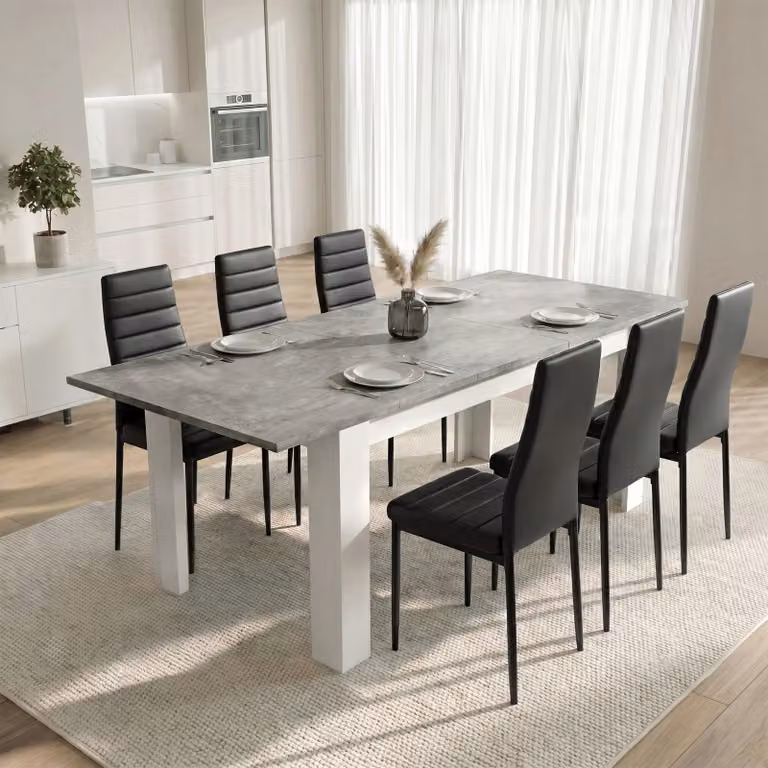DHS Milo Extendable Dining Table Set with 6 Chairs in Black Concrete Effect