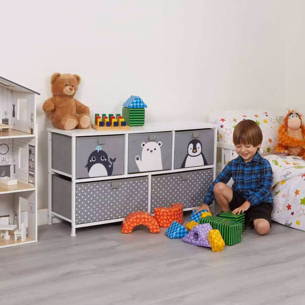 Liberty House Toys Arctic 5 Drawers Storage Chest in Grey and Multicolour Animal Print – 2