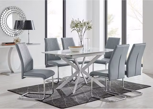 FurnitureboxUK LIRA 120 Extending Kitchen Dining Table and 6 Lorenzo Chairs in Grey and White