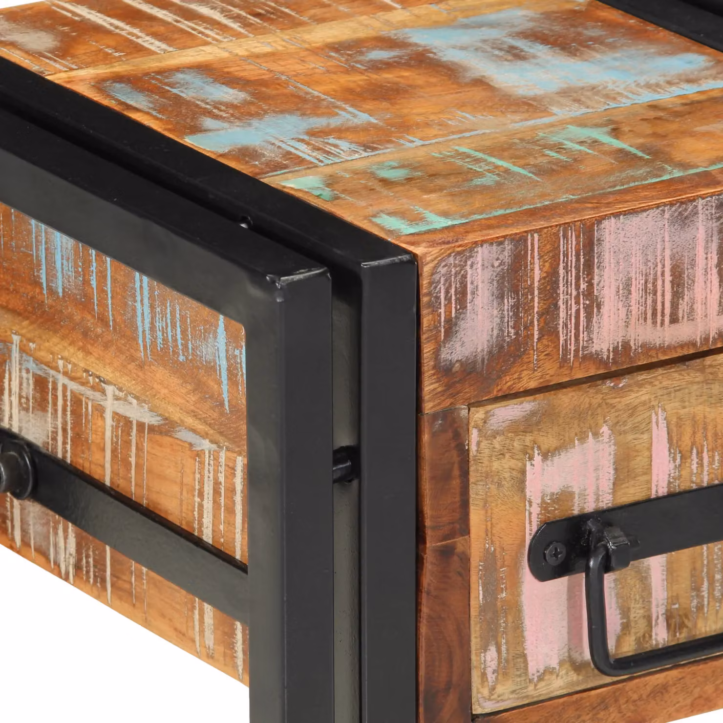 Berkfield Home Set of 2 Rustic Reclaimed Wood Nightstands in Brown, W/D/H: 40 x 40 x 40 cm – 5