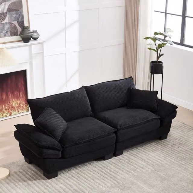 Aosom UK Oversized Two-Seater Sofa with Modern Deep-Seated Modular Design and Ergonomic Curves in Black, W: 224 cm, D: 81 cm, H: 81 cm