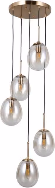 Netlighting Meolo Cluster Pendant Ceiling Light in Gold/Brass with 5 x E14 Glass Shades