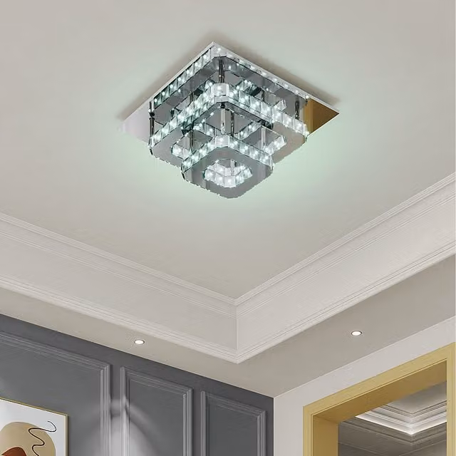 Komore Square Double Tier Crystal LED Ceiling Light in Chrome and Silver
