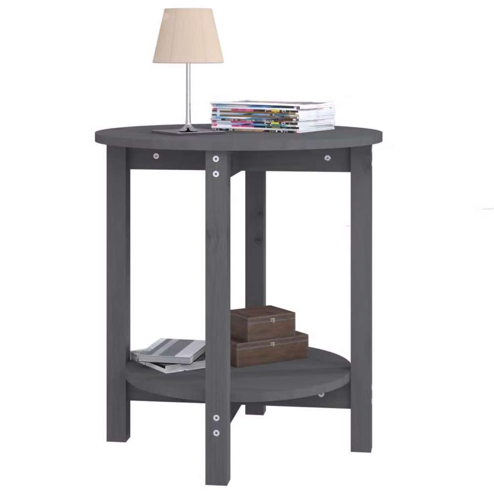 Berkfield Home Round Grey Solid Pine Wood Coffee Table, Diameter: 55 cm, Height: 60 cm – 3