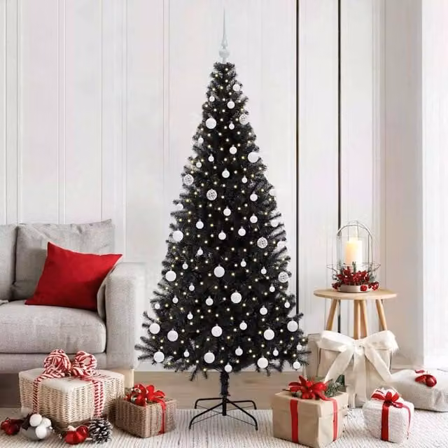 Berkfield Home Christmas Tree with 300 LEDs and Stand, Black, Height: 180 cm