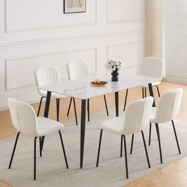 MCC Direct Bella Luxe Set of 6 Teddy Faux Fur Dining Chairs in Beige