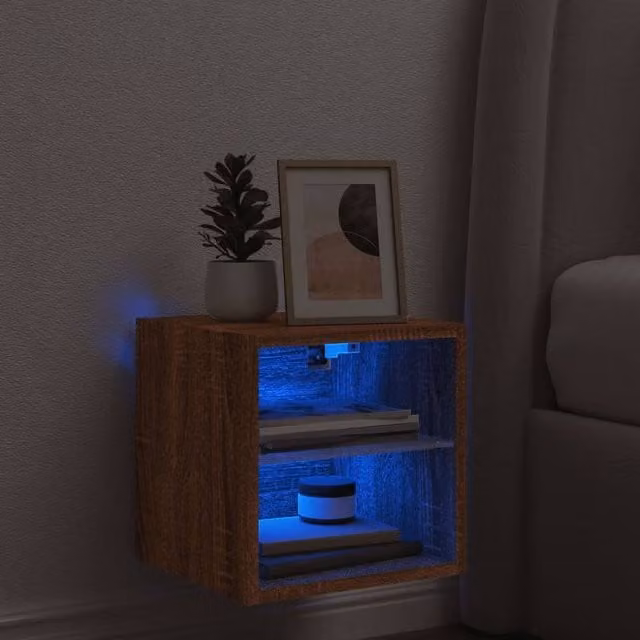 Berkfield Home Modern TV Wall Cabinet with LED Lights in Brown Oak, W/D/H: 30 x 28.5 x 30 cm – 1