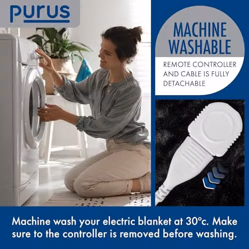 Purus Deluxe XL Black Electric Heated Throw with Soft Fleece and Variable Timer Settings – 6
