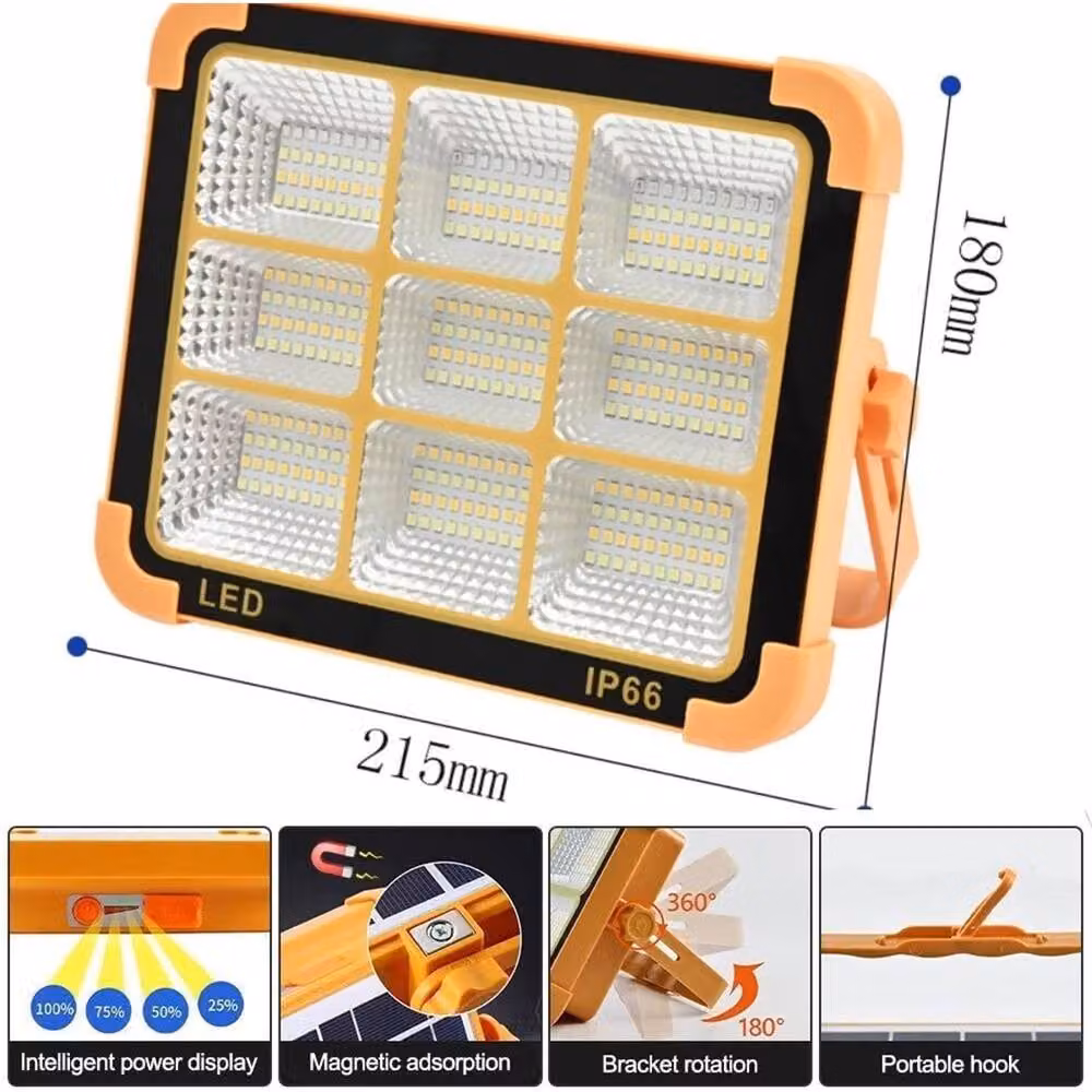 Nordara 336 150W LED Solar Floodlight, Portable Waterproof Rechargeable Light with 5 Modes in Orange – 2