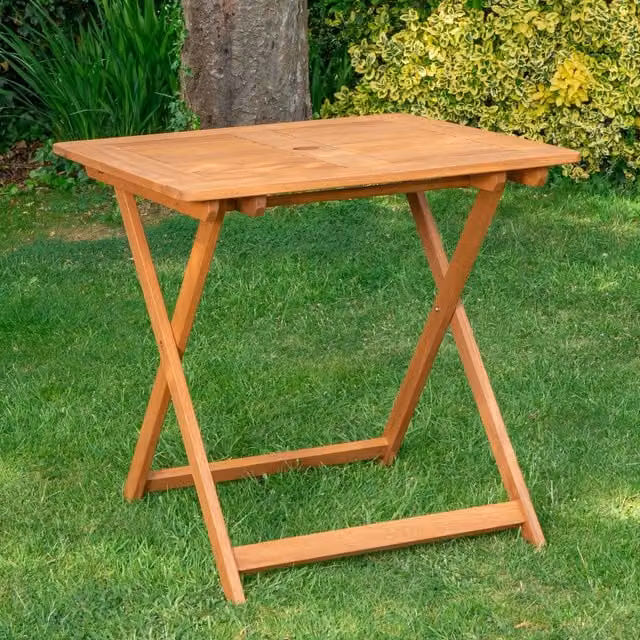 Samuel Alexander Windermere 4 Person Outdoor Square Wooden Folding Garden Table in Brown, W/D/H: 75 x 75 x 74 cm
