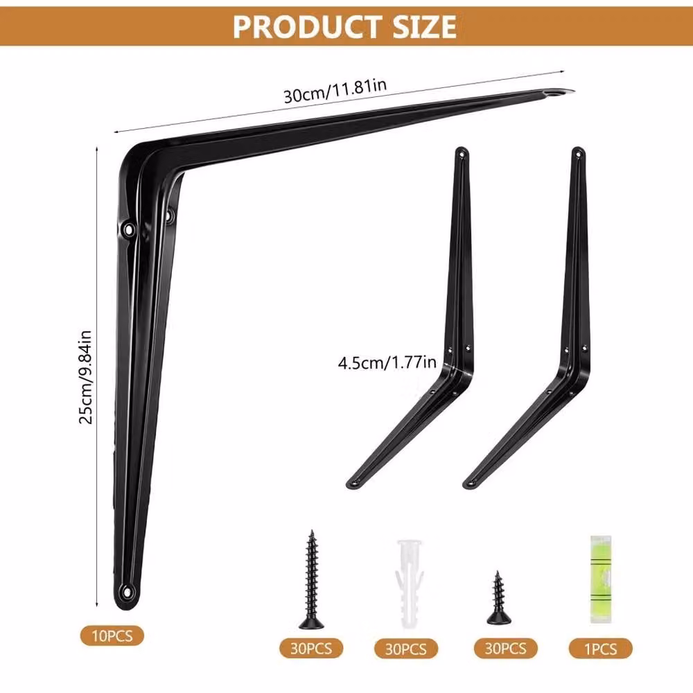 NESTLUNE Heavy Duty Steel Wall Mounted Shelf Brackets in Black, W/D/H: 100 x 15 x 15 cm – 2