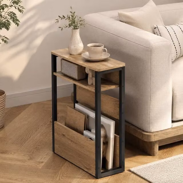 STILVORA Industrial Bedside Table with Shelves and Tabletop in Dark Brown and Black – 1
