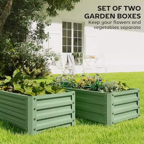 Outsunny Set of 2 Steel Raised Garden Beds, Green, W/D/H: 110 x 50 x 30 cm – 3