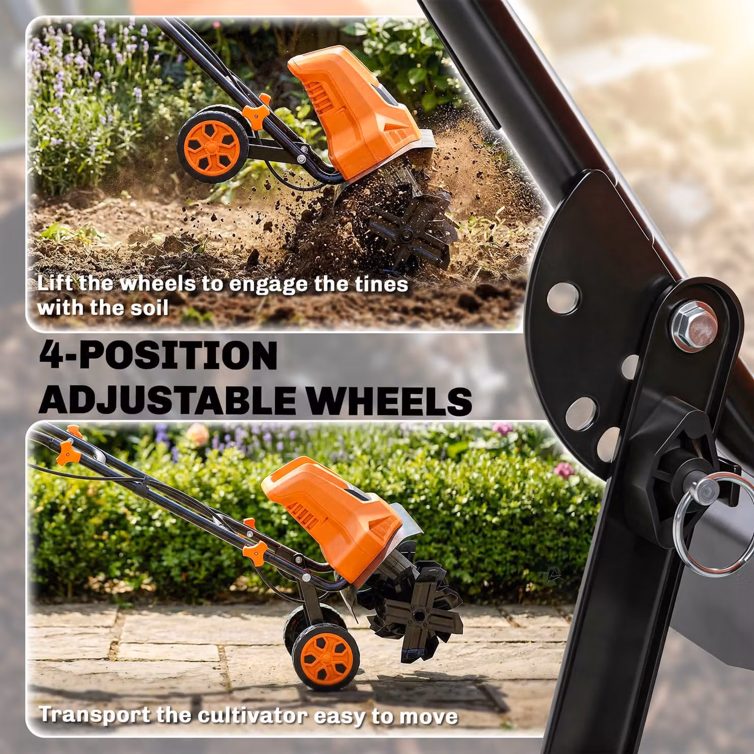 Outsunny 1500W Electric Garden Tiller in Orange with Foldable Handle, 40cm Working Width, 20cm Tilling Depth and 6 Steel Blades – 7