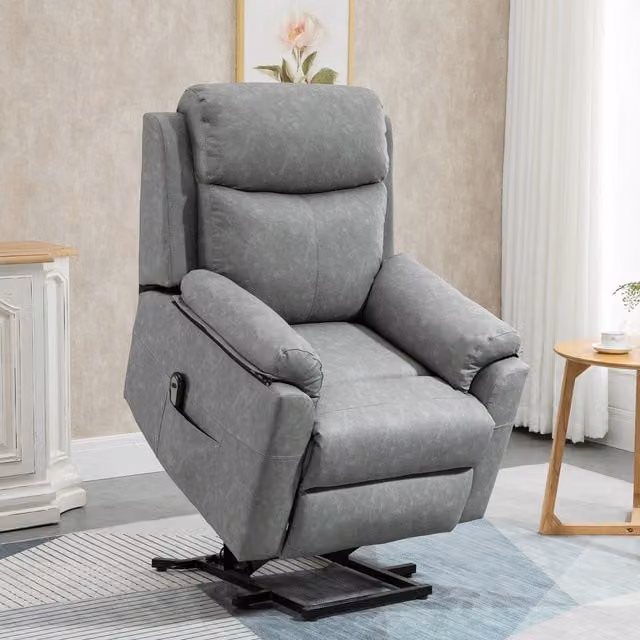 HOMCOM Grey Synthetic Leather Electric Power Lift Chair with Remote Control