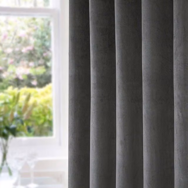 Homescapes Grey Velvet Thermal Blackout Eyelet Curtains