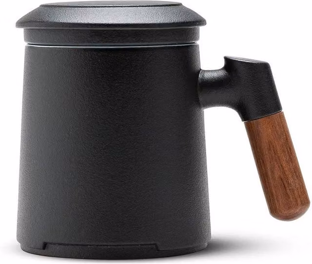 Kelvenix Black Ceramic Tea Infuser Mug with Porcelain and Stainless Steel Details – 1