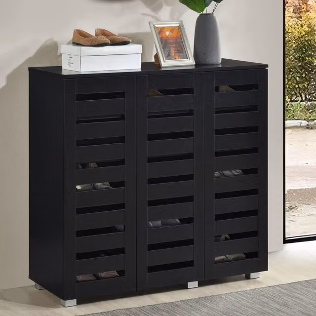 Swish Furniture Euston 3 Door Shoe Storage Cabinet Unit in Black