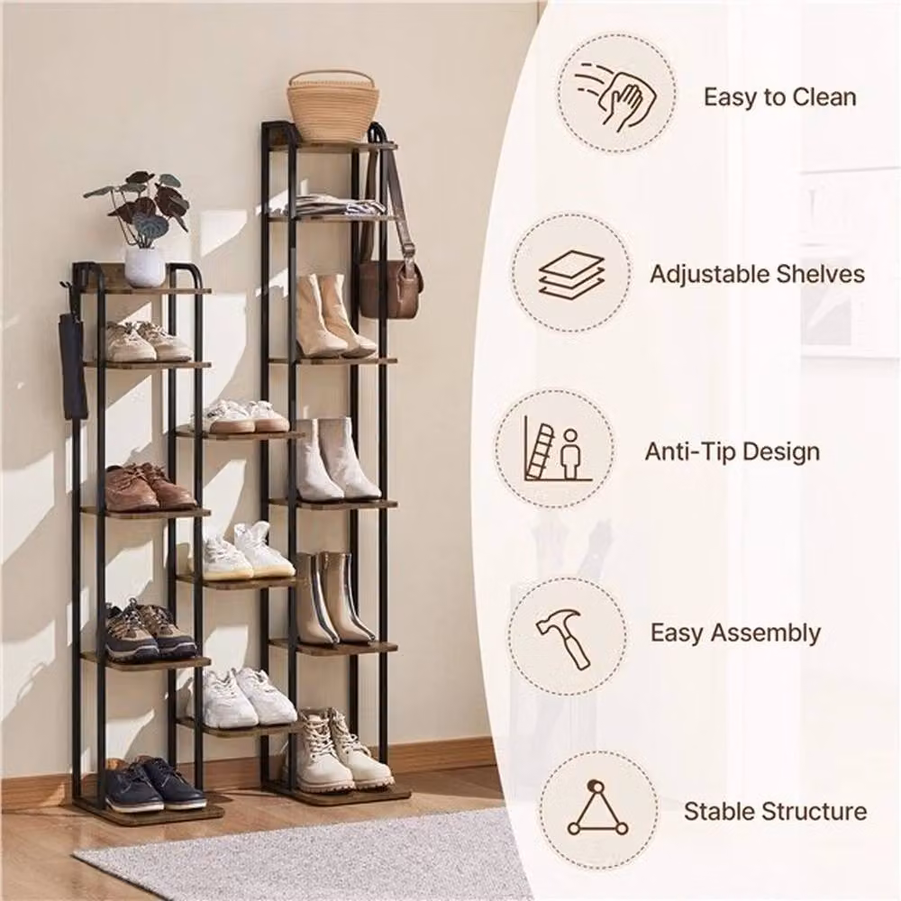 KORVIXA 10-Layer Rustic Brown Vintage Shoe Rack, W: 90 cm, H: 162 cm – 3