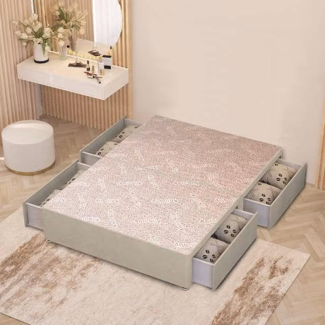 Somnior Beds Ltd Modern Upholstered Divan Bed Base with Drawers in Beige and Yellow Fabric, W/D/H: 200 x 200 cm