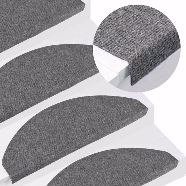 Berkfield Home Self-adhesive Non-slip Stair Mats, 15 Pieces, Grey, W/D/H: 65 x 22.5 x 3.5 cm