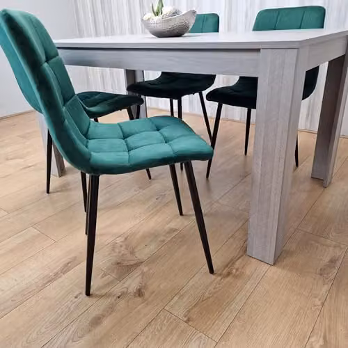KOSY KOALA Modern Dining Table and 4 Green Velvet Chairs Set, Light Grey Rectangular Table, W/D/H: 117 x 77 x 75 cm – 3