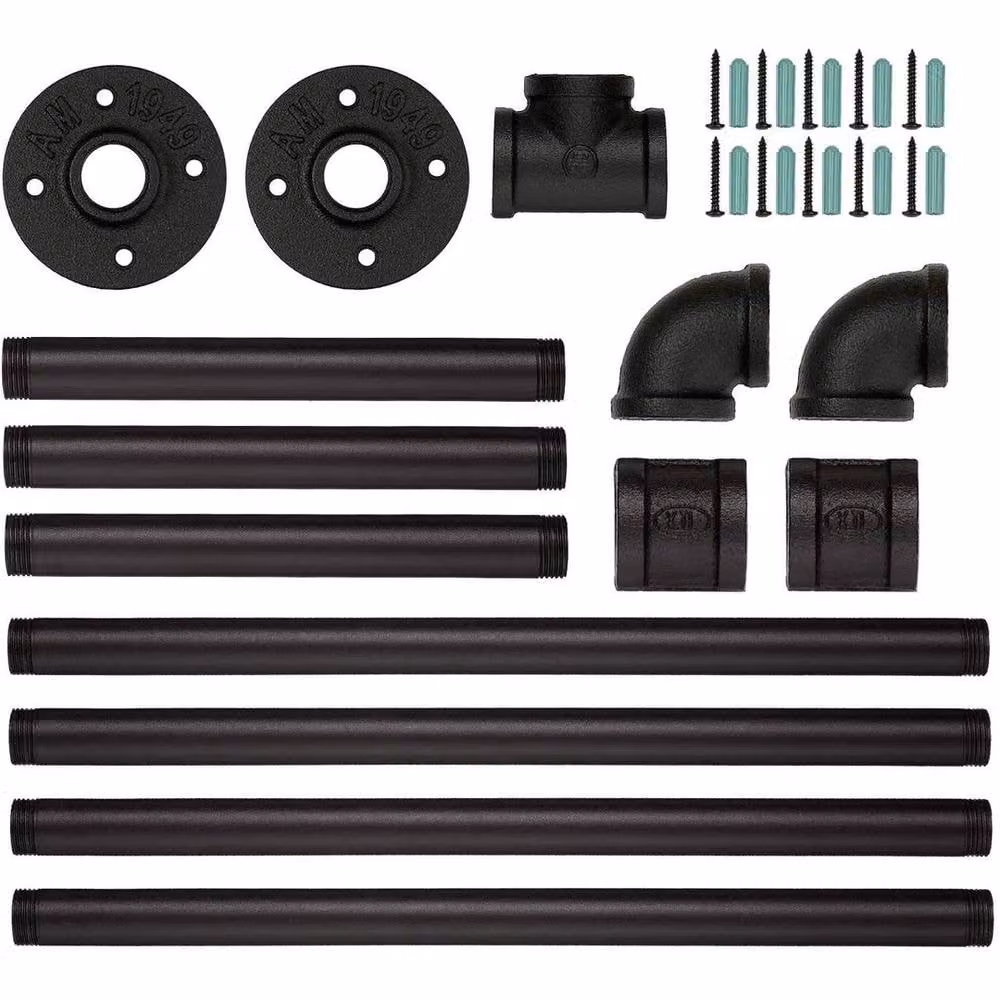 NESTLUNE Industrial Pipe Wall-mounted Clothes Rail Rack in Matt Black, Width: 184 cm – 2