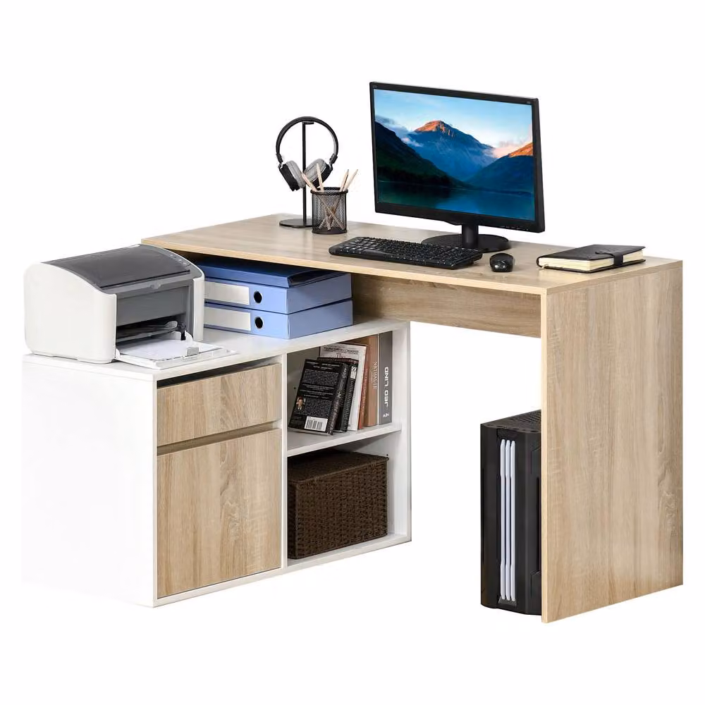 ERGOVEXA L-Shaped Corner Desk in Oak with Adjustable Shelf, W/D/H: 120 x 92 x 75 cm – 2