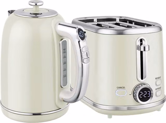 HOMCOM Retro Polished Kettle and Toaster Set in Grey with PID Control and Keep Warm Function – 1