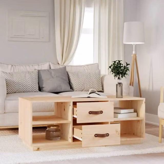 Berkfield Home Beautiful Coffee Table in Beige Solid Pine, W/D/H: 100 x 50 x 41 cm