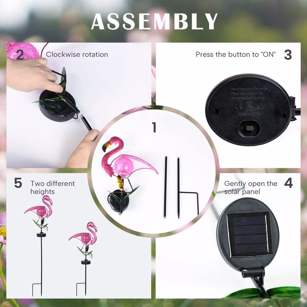 Bright Zeal Pink Solar Metal Flamingo Garden Stake Light with Dusk Sensor – 2