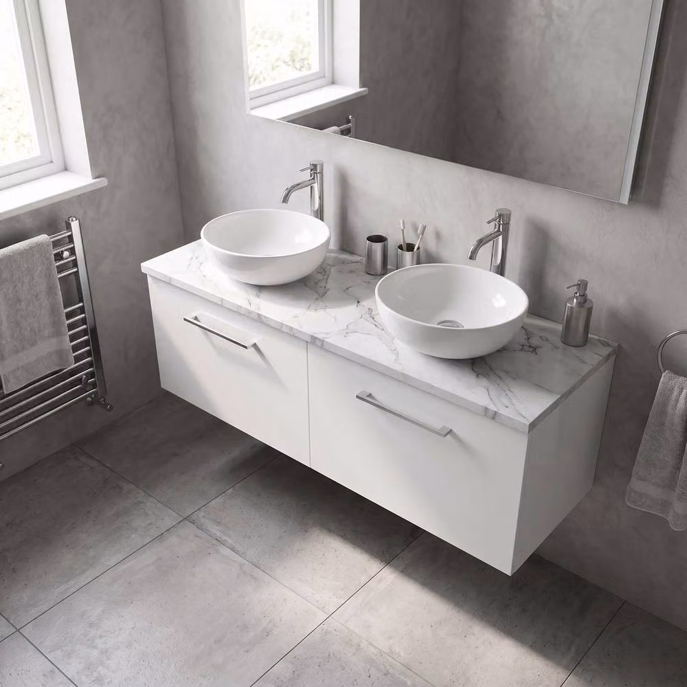 Balterley Level 1200mm Wall Hung 2 Drawer Unit and Laminate Worktop in Gloss White – 2