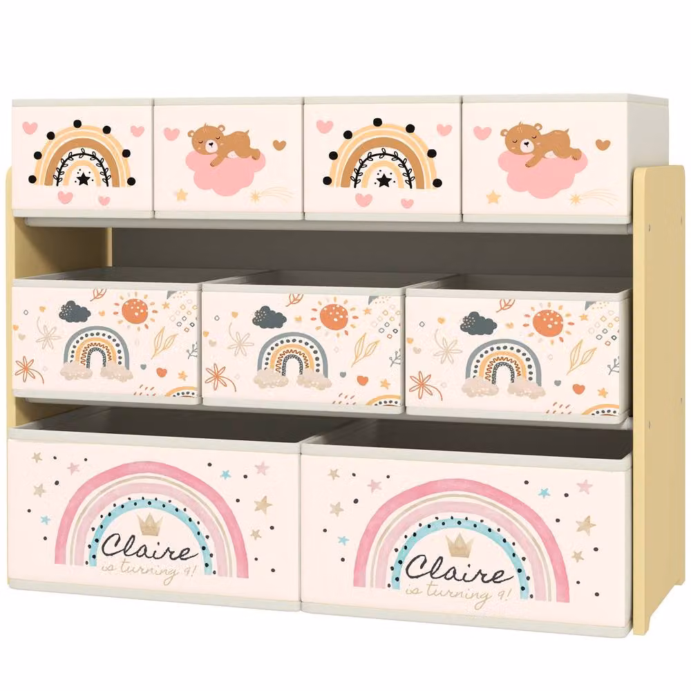 STILVORA Multicolour Toy Storage Unit with 3 Tiers and 9 Boxes, W/D/H: 93 x 70 x 30 cm – 2