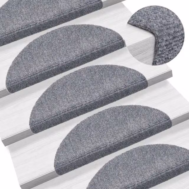 Berkfield Home Self-adhesive Needle Punch Stair Mats, Light Grey, W/D/H: 56 x 17 x 3 cm – 1