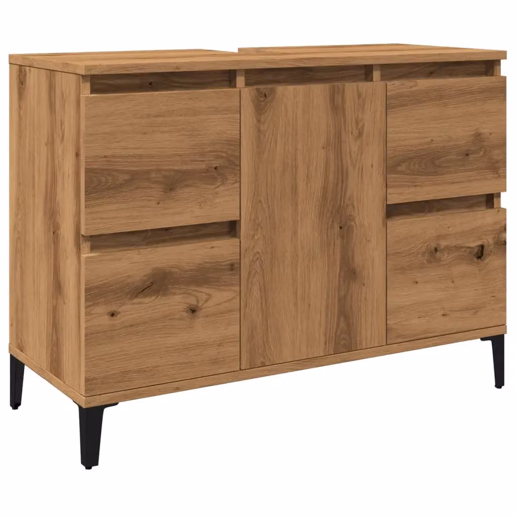 Berkfield Home Artisan Oak Sink Cabinet in Brown, W/D/H: 80 x 33 x 60 cm – 2