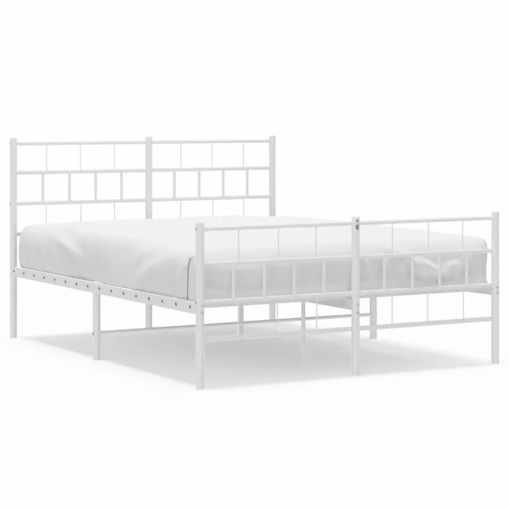 Berkfield Home Metal Bed Frame with Headboard and Footboard in White, W/D/H: 140 x 190 cm – 2
