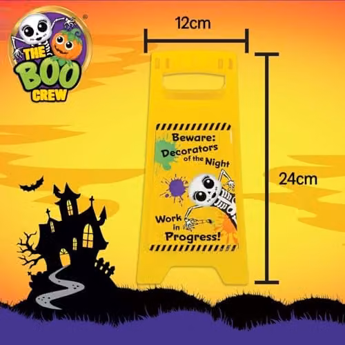 The Boo Crew Halloween Warning Sign Work In Progress Tabletop Decoration, Yellow – 2