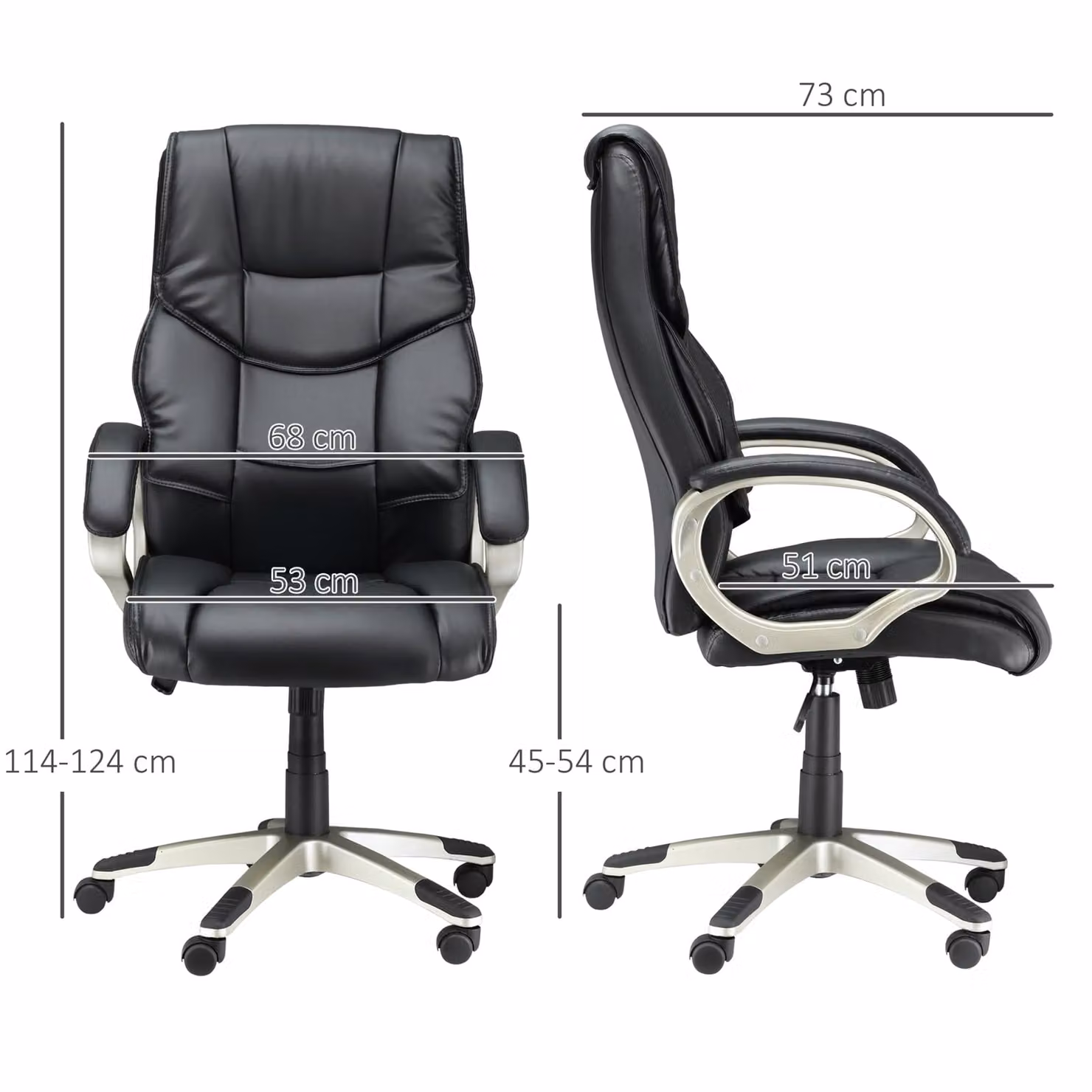 HOMCOM Black Synthetic Leather Task Chair with Adjustable Height, Armrests and Castors – 3