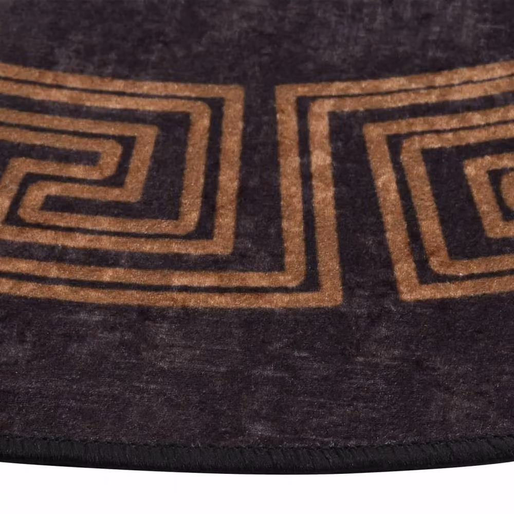 Berkfield Home Washable Round Anti Slip Rug in Black and Gold, Diameter: 100 cm – 2