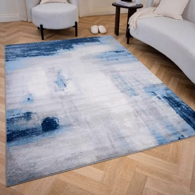 THE RUGS Elaris Stain Resistant Abstract Distressed Area Rug in Navy Blue and Grey, W: 80 cm x L: 150 cm